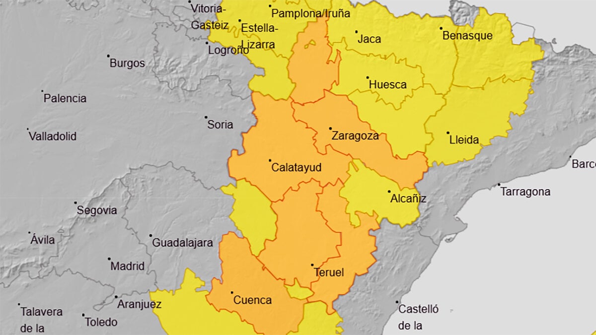 The orange notices for storms continue in much of Teruel and Zaragoza