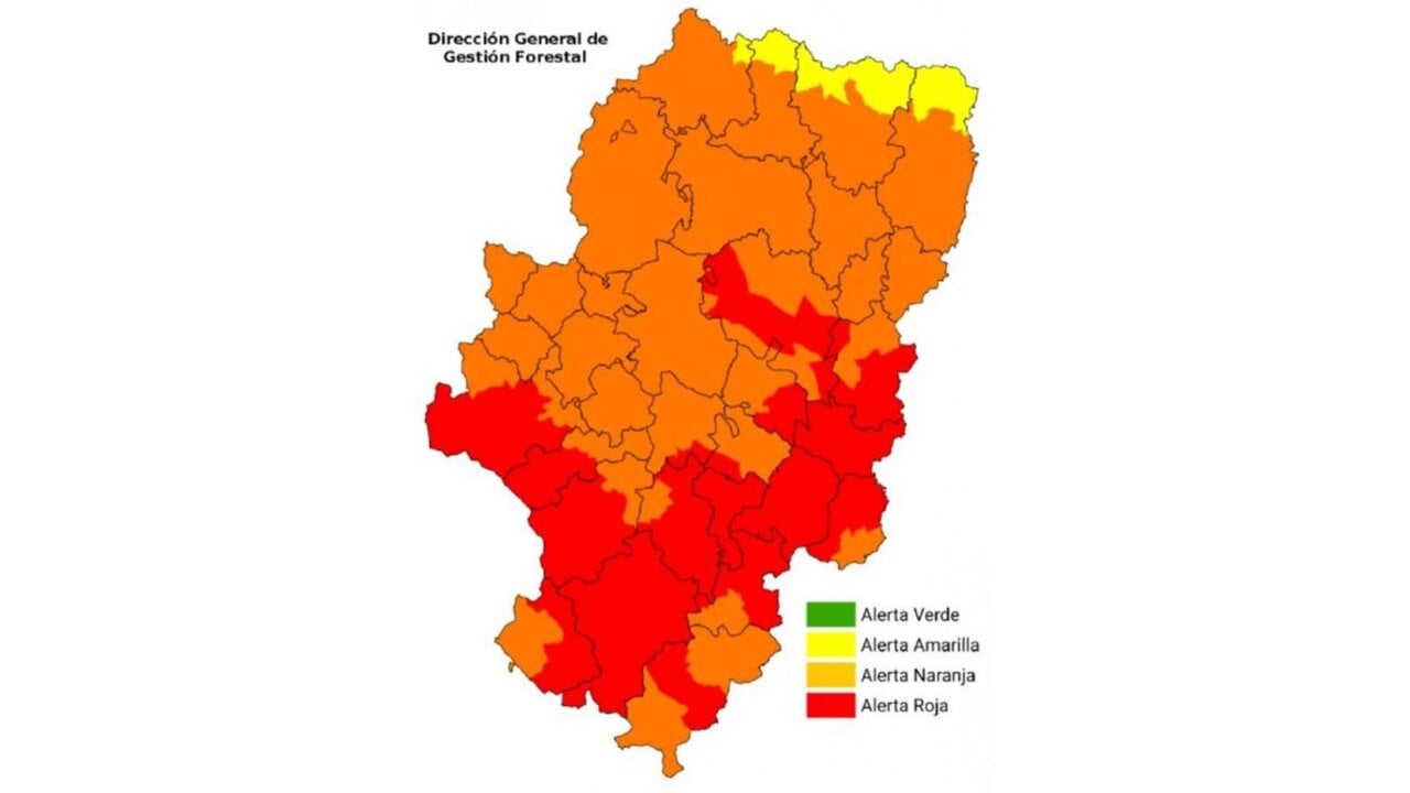 Aragon activates the red alert for fires in nine zones: these are the possible affected areas